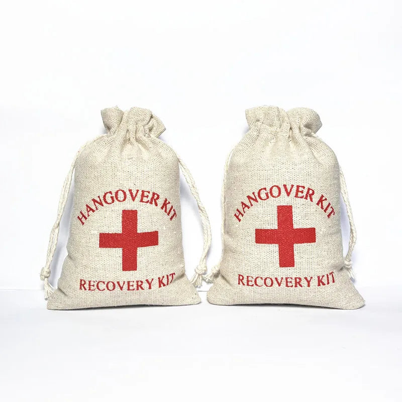 2100PCS Christmas Party Wake-Up Bags – Cotton Linen Storage & Gift Bags for First Aid, Red Cross Hangover Kits