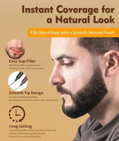 Waterproof Beard Filler Pen – Black Beard & Mustache Coloring Tool for Men, Hair Line Enhancer