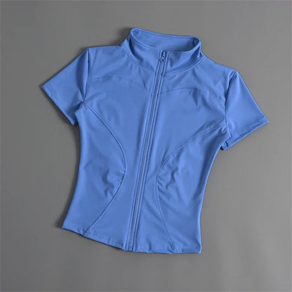 Women’s Casual Slim Fit Short Sleeve Sports Jacket – Zipper Yoga, Running & Cycling Activewear Top for Summer Workout Outfit