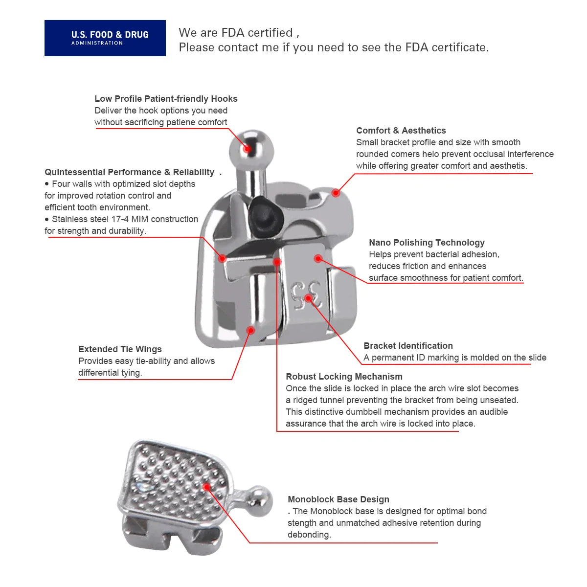 AZDENT 5 Boxes Dental Brackets – Passive Self-Ligating Orthodontic Braces with MIM Monoblock & Buccal Tubes, MBT/Roth 0.022, 345 Hooks