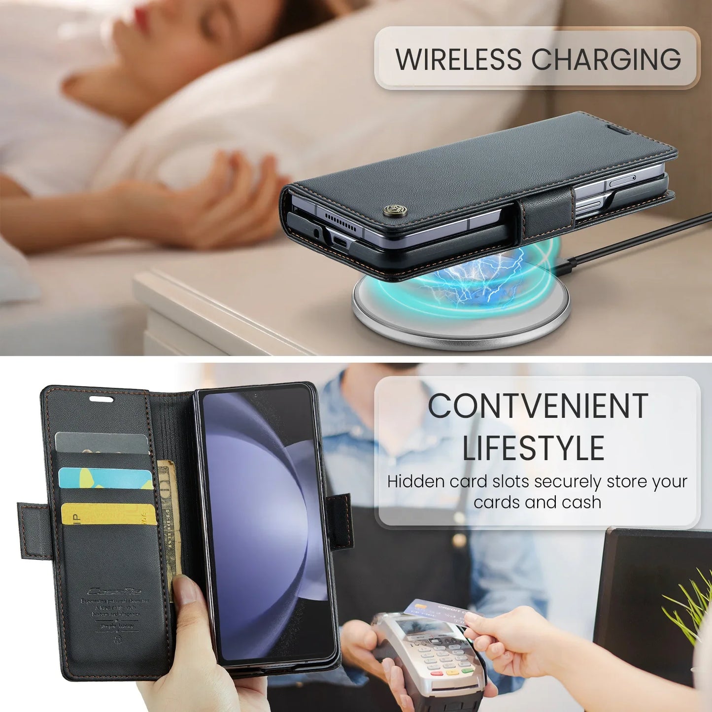 Magnetic PU Leather Phone Case for Samsung Galaxy Z Fold 7/6/5 — Fold6/5 5G Wallet Card Holder Shockproof Cover