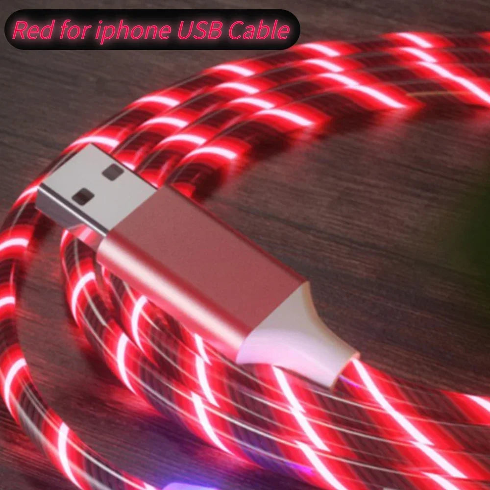 1m & 2m Glowing LED USB Charging Cable – 2.4A Data Cord for iPhone 14, 13, 12, 11 Pro Max, XS & XR