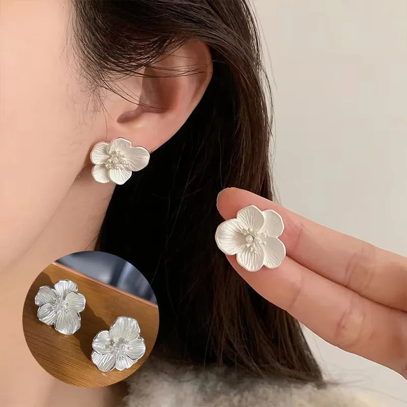 PANJBJ925 Sterling Silver Hoop Earrings - Frosted Geometric Design Fashion Jewelry Gift for Women