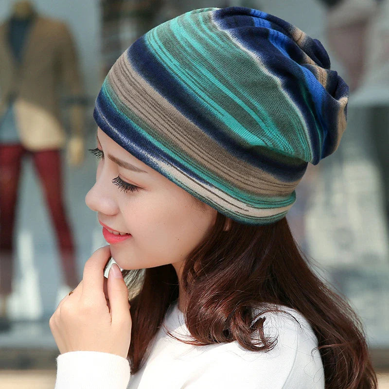 Rainbow Striped Beanie Cap - Unisex Soft Thin Knitted Outdoor Skullies for Spring and Autumn, Casual Warm Pullover Hat for Men and Women