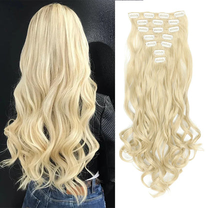 Clip-In Hair Extensions, 7-Piece Full Head 22-Inch Long Curly Wavy Synthetic Hair Extensions for Women and Girls