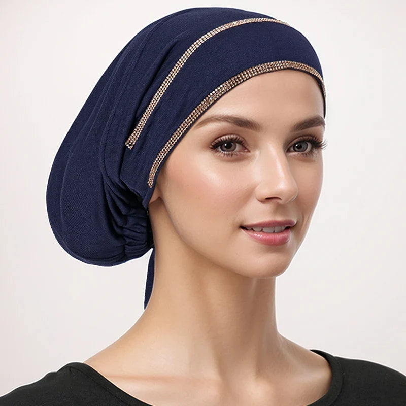 Women’s Modal Rhinestone Hijab Cap - Soft Muslim Turban Underscarf Bonnet for Secure Headwrap Styling