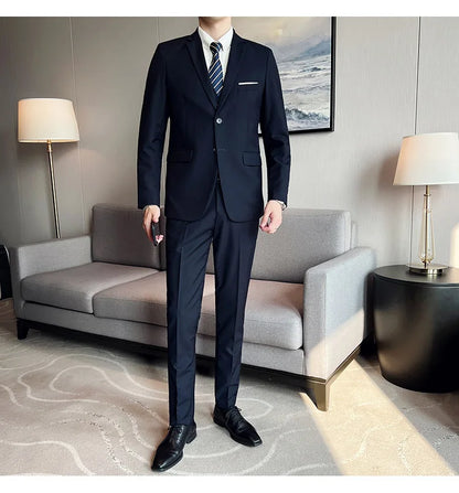 High-Quality Men’s 3-Piece Suit Set — Business Casual & Wedding Outfit (Jacket + Vest + Trousers), 2024 Fashion Banquet, Sizes S-6XL