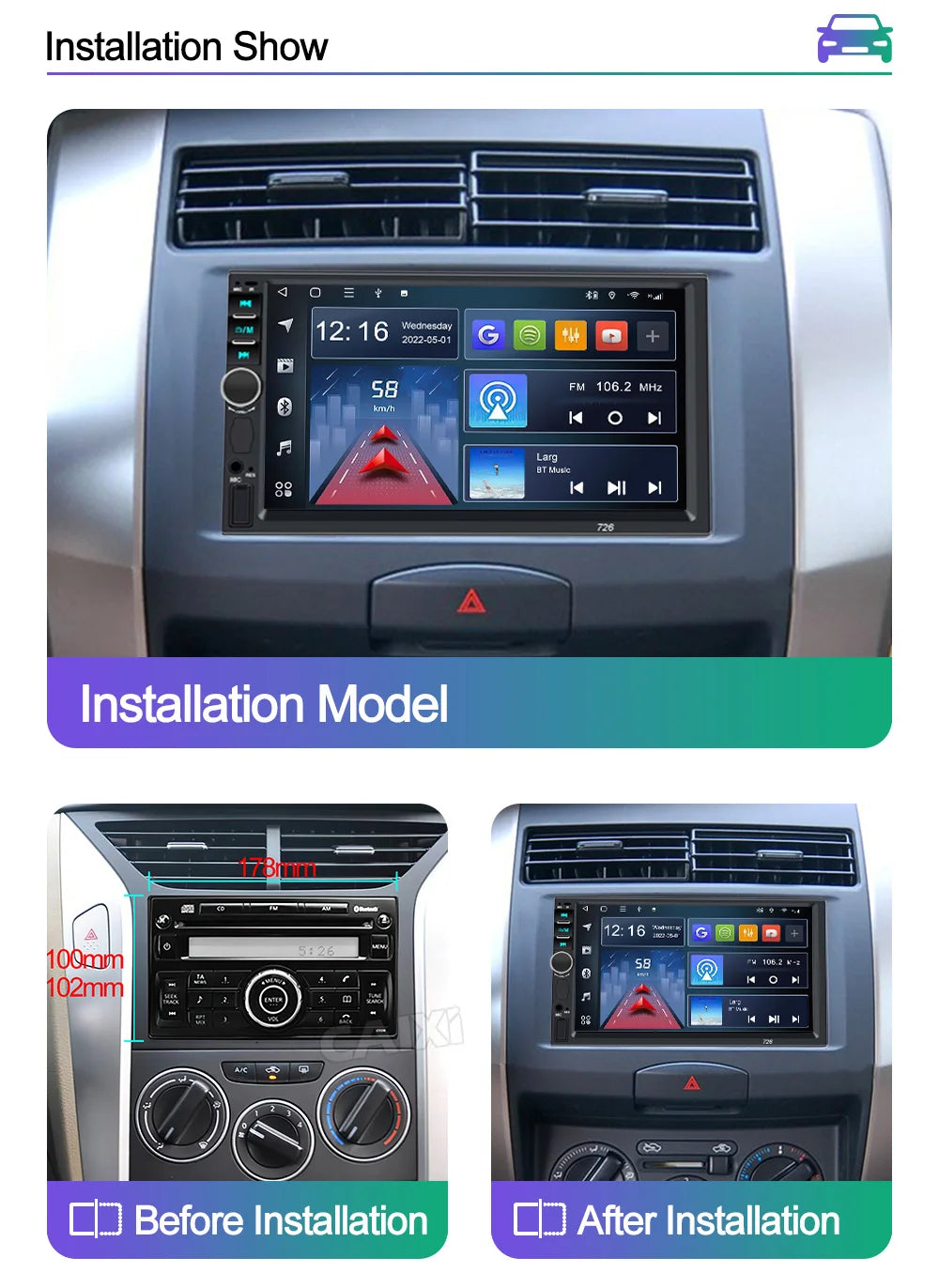 CAIXI 2Din Android 14 Car Radio — Universal CarPlay GPS Multimedia Autoradio for Toyota, Nissan, Jeep, Hyundai, Kia, Chevrolet, VW & Fiat