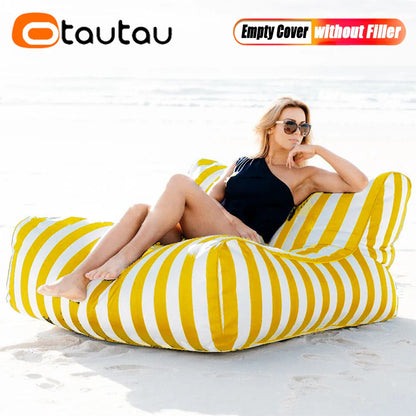 OTAUTAU Outdoor Striped Bean Bag Pouf Cover – No Filler Floating Sofa Bed for Pool, Beach & Garden Lounge