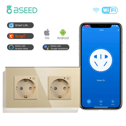 Bseed Smart WiFi Socket – EU Standard Intelligent Outlet, Compatible with Tuya App, Google & Alexa, Timer Function Home Improvement Plug