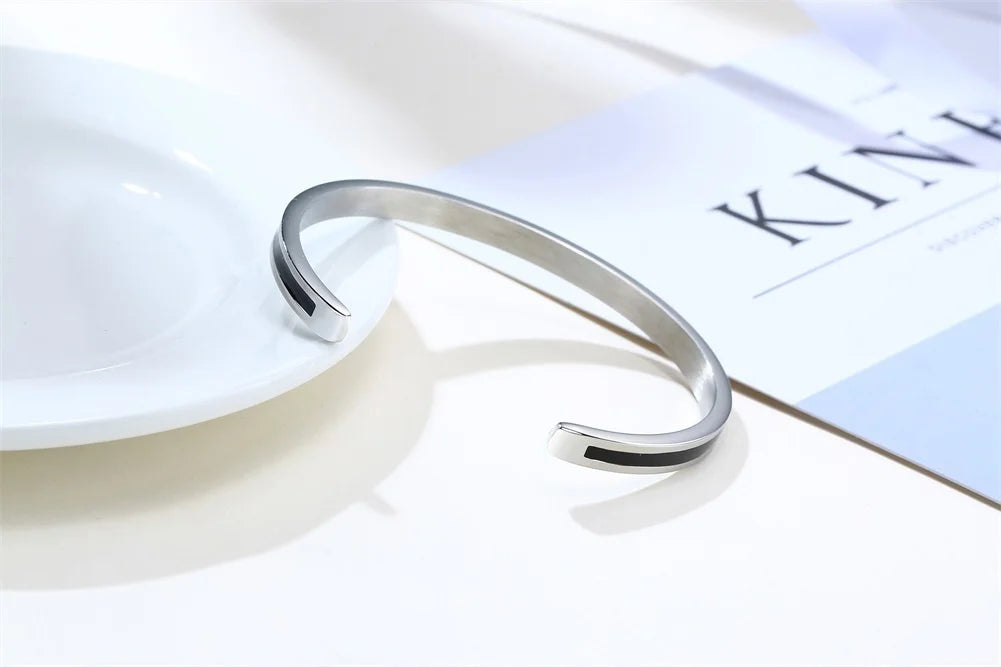 Men's Enamel Bangle - Viking Logo Cuff Bracelet, Stainless Steel Minimalist Bangle for Gentlemen