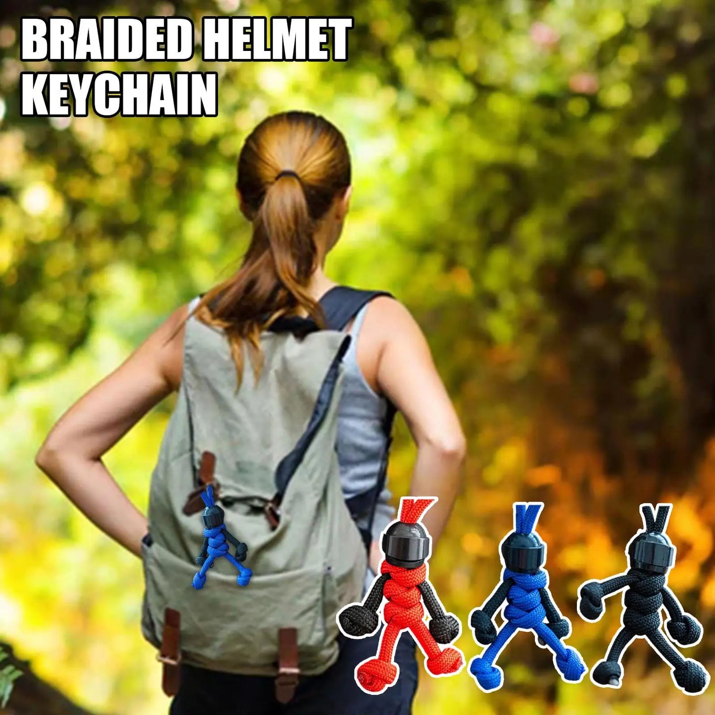 Handmade Building Block Biker Helmet Keychain – Braided Paracord Bag Pendant for Backpack & Doll Hanging