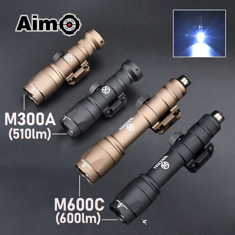 WADSN Airsoft M600C/M600/M300 Tactical Scout Light – AR15 Rifle LED Flashlight, Hunting Spotlight, 20mm Rail Mount