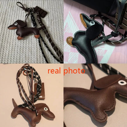 Leather Dachshund Bag Pendant - Creative Dog Keychain & Car Keyring Charm Gift