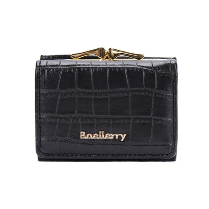 Baellerry Short Women’s Wallet — Crocodile Pattern Coin & Card Holder with Photo Slots, Hasp Purse for Girls