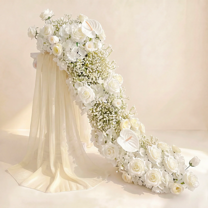 Pink Rose Wedding Flower Runner - Silk Floral Backdrop Decor for Tables, Events & Parties