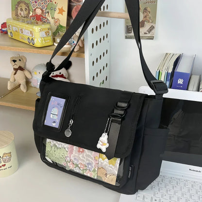 Y2K Transparent Ita Crossbody Bag – DIY Badge Display School Bag for Teenage Girls