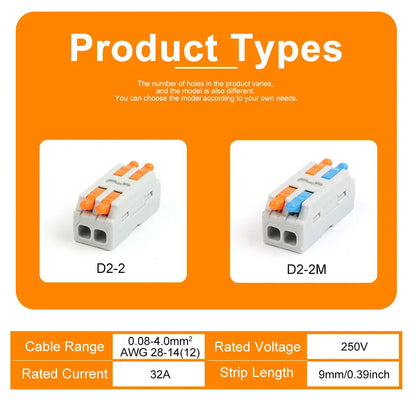 10PCS Mini Fast Wiring Cable Connectors – Universal Compact Electrical Splitter & Push-In Home Terminal Block