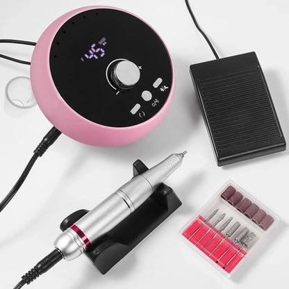 Professional 45000RPM Electric Nail Drill Machine – Manicure Sander for Gel & Cuticle Removal, White/Pink/Purple