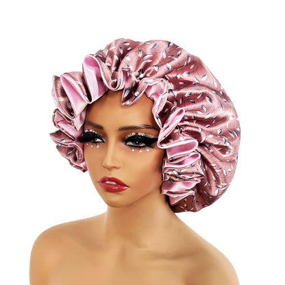 Women’s Satin Bonnet Cap – Double Layer Silky Big Bonnet, Printed Sleep Cap & Head Wrap for Ladies