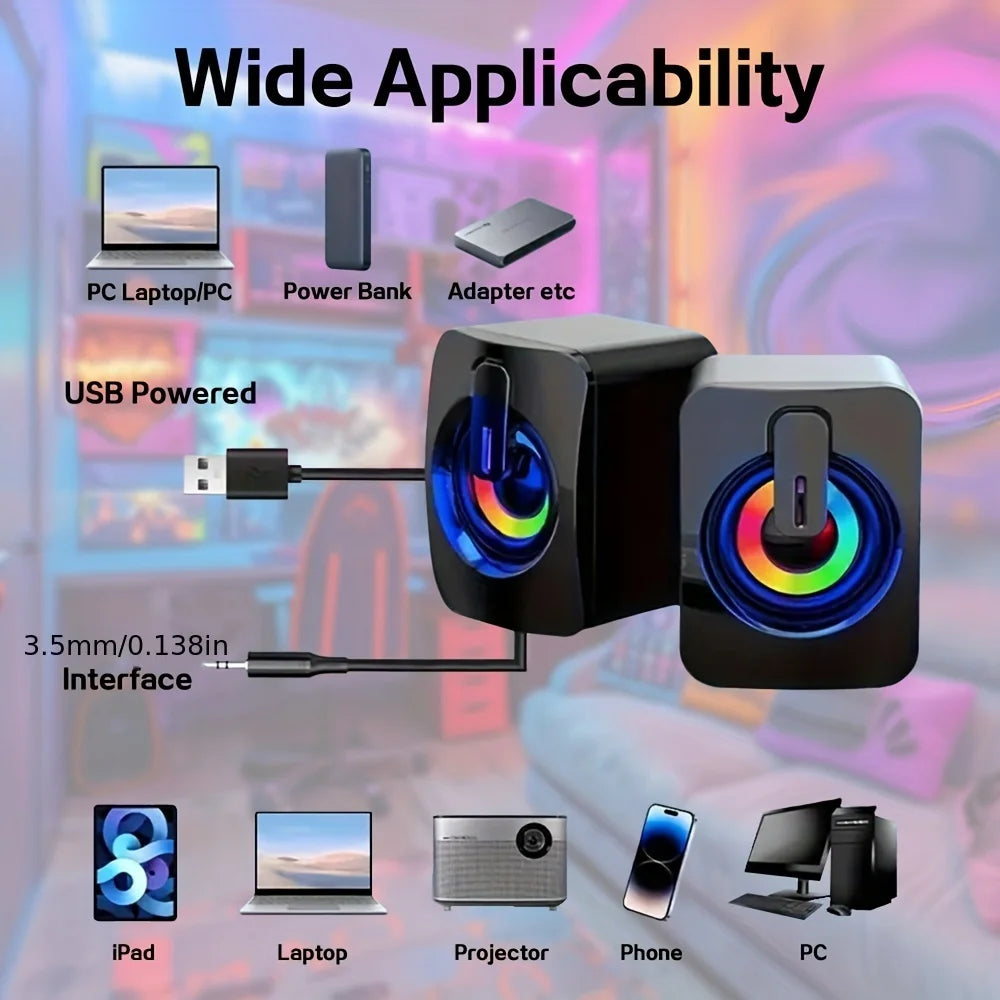 PC Computer Speakers with USB – HIFI Stereo Sound Box & Microphone with LED Light for Desktop