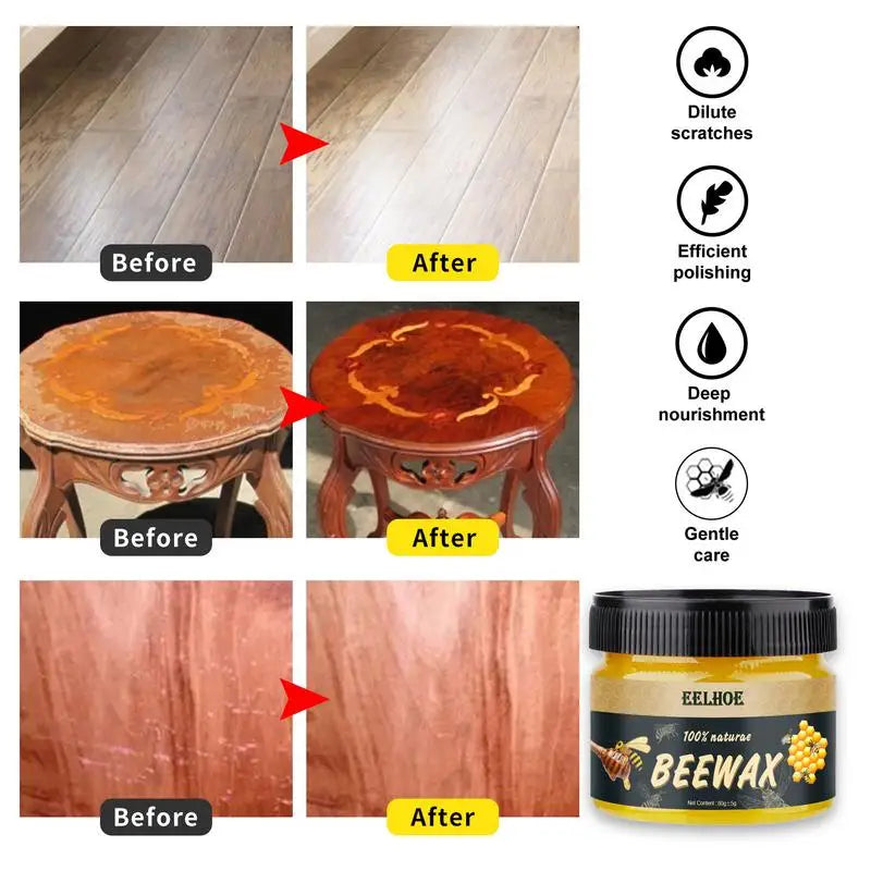 Natural Beeswax Wood Polish for Furniture & Floors – Waterproof Wood Care & Maintenance Wax
