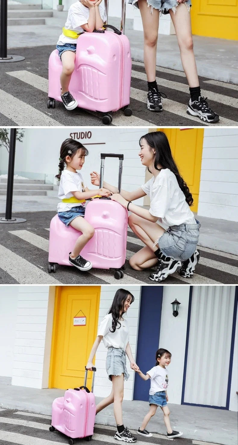 Cartoon Kids Ride-On Suitcase with Wheels – 20/24 Inch Rolling Trolley Luggage for Children, Travel Bag & Gift