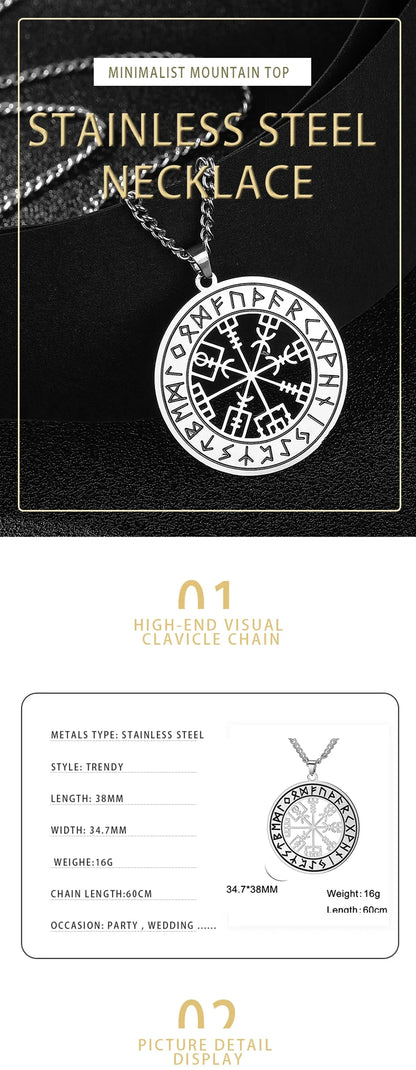 Viking Nordic Rune Compass Necklace – Stainless Steel Triquetra Amulet Pendant Jewelry Gift