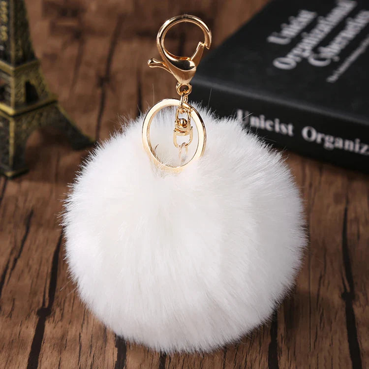 Fashion Cute Fluffy Rabbit Fur Ball Keychain – Pompom Leaf Cherry Pendant for Handbag & Car Keys