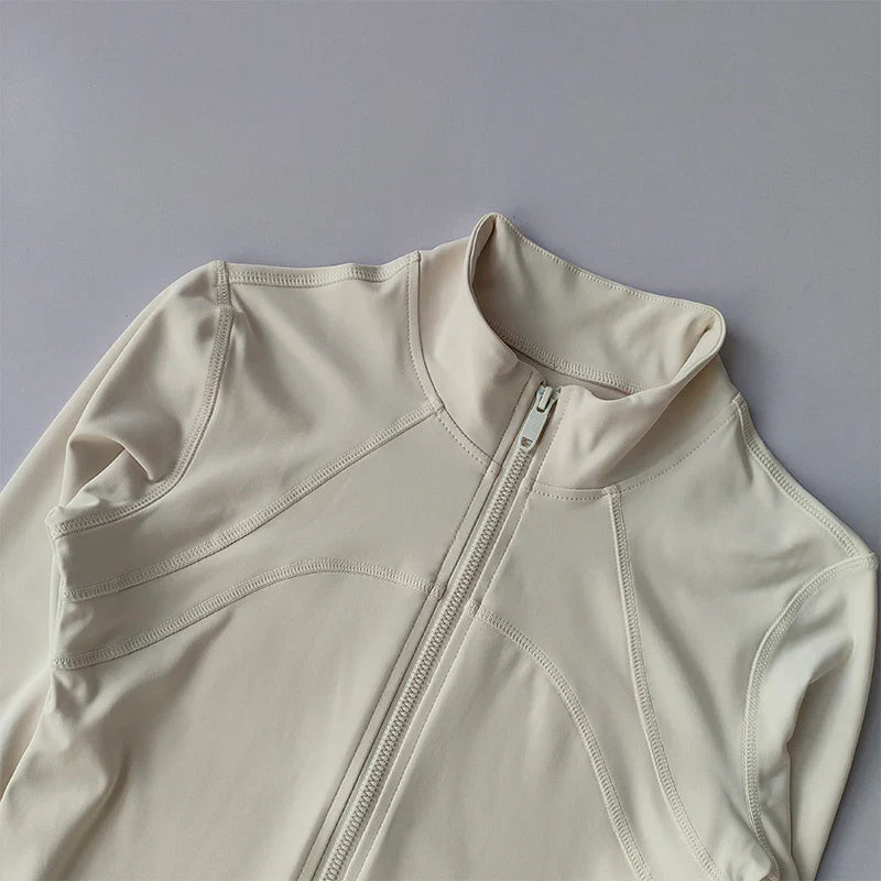 Women's High-End Yoga Suit - Standing Collar Long-Sleeved Sports Jacket - Windproof Running Training Fitness Top
