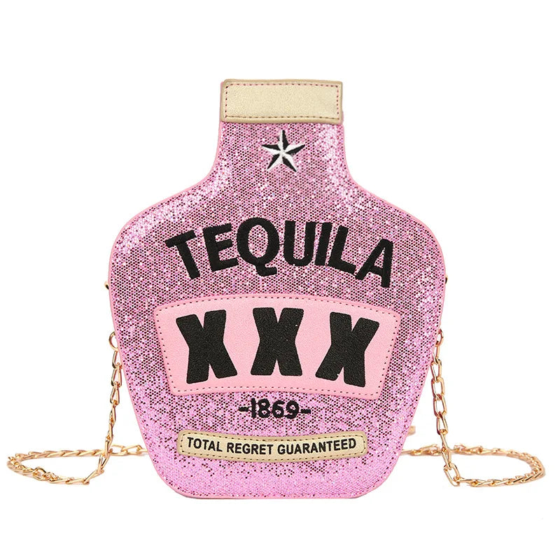Ladies Fashion Laser Sequin Letter Wine Bottle Crossbody Shoulder Bag – Creative Personalized Design