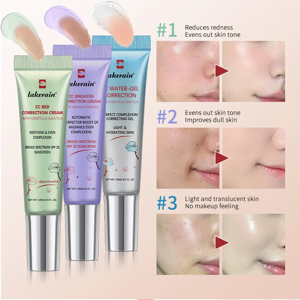 3Pcs/Set CC Cream Centella – Korean Color-Changing Liquid Foundation, Face Base Makeup & Foundation Cream