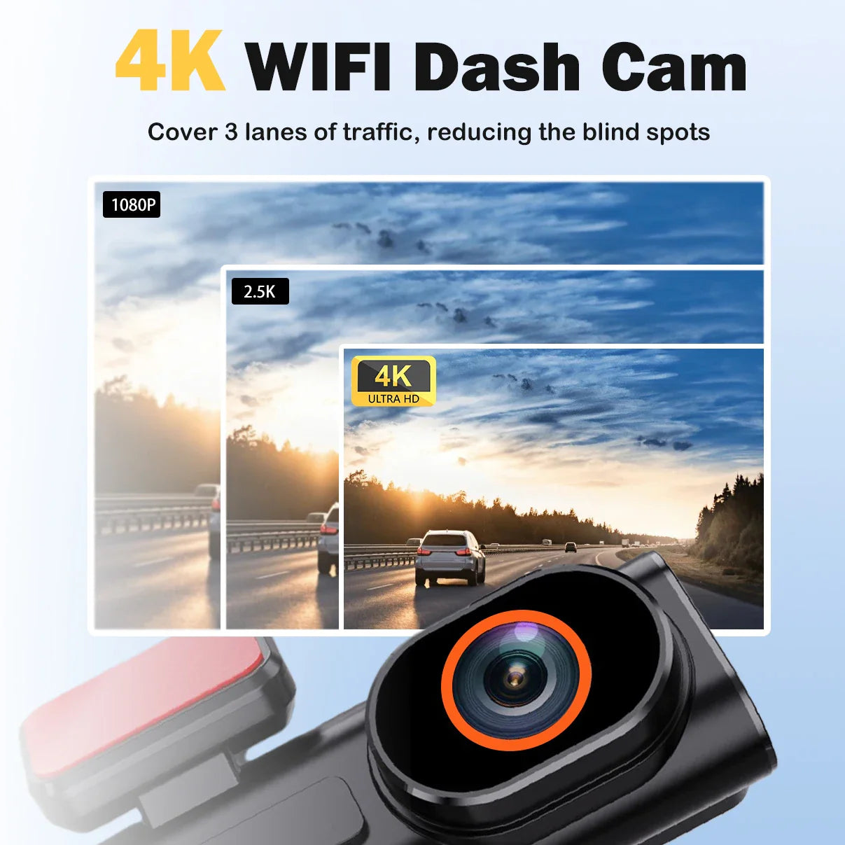 Aprilboy K6 4K WIFI Dash Cam - Front & Rear Dual Lens, 1080P Night Vision, Parking Monitor, Mini Car DVR