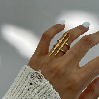 Vintage 18K Gold Plated Double Line Open Ring – Stainless Steel Women’s Anti-Allergic Daily Jewelry