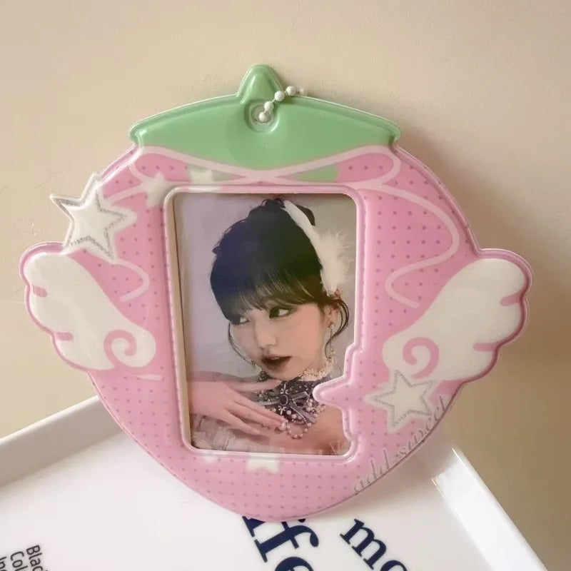 Strawberry K-Pop Photocard Holder Keychain - 3-Inch Idol Fan Bag Decoration Pendant
