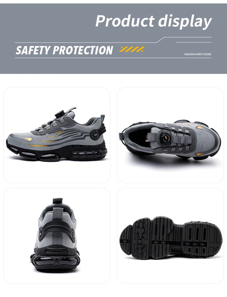 Rotating Button Men’s Safety Shoes – Anti-Smash & Anti-Puncture Work Boots, Fashion Sport Protective Footwear