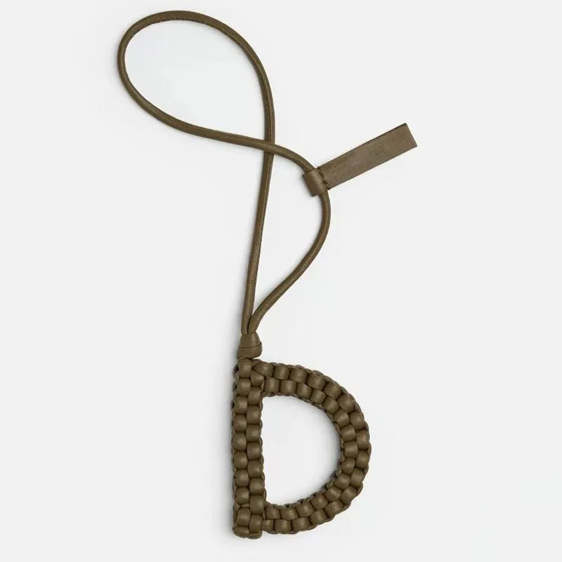 Woven Leather Letter Bag Charm – Luxury Handwoven Pendant Ornament for Women’s Handbags, Fashionable Bag Decoration Accessory