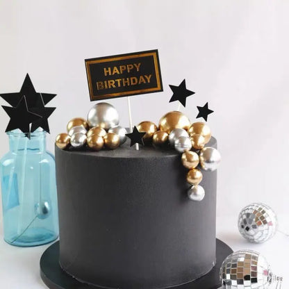 20Pcs Gold and Silver Ball Cake Toppers - Happy Birthday, DIY Cupcake Flags for Wedding, Christmas, Birthday Decorations