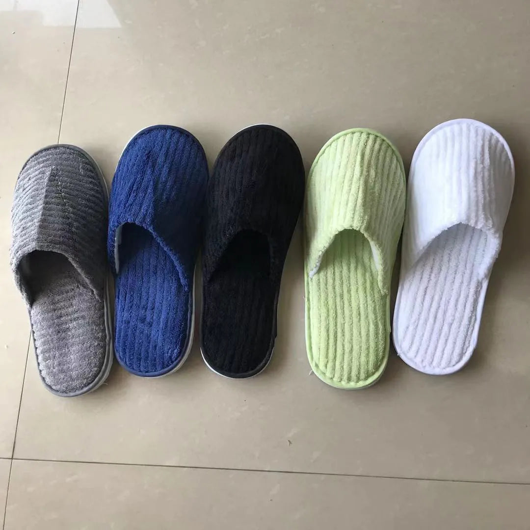 5 Pairs Mix Color Disposable Hotel Slippers – Cotton Non-Slip Slides for Men & Women Home, Travel, SPA & Hospitality Use
