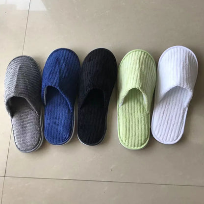 5 Pairs Mix Color Disposable Hotel Slippers – Cotton Non-Slip Slides for Men & Women Home, Travel, SPA & Hospitality Use