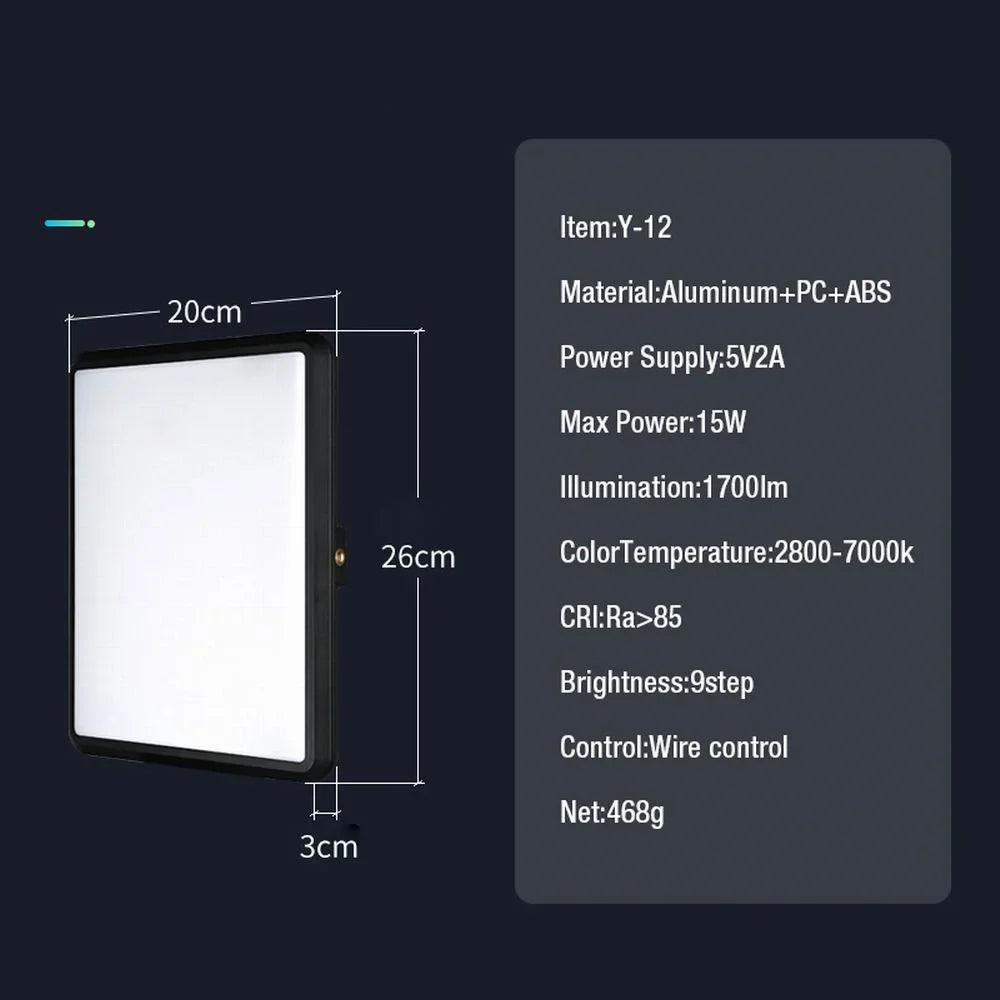 High Power 352-LED Video Light Panel – 2800K-7000K Adjustable Studio Fill Lamp with Light Stand for Live Streaming Photography
