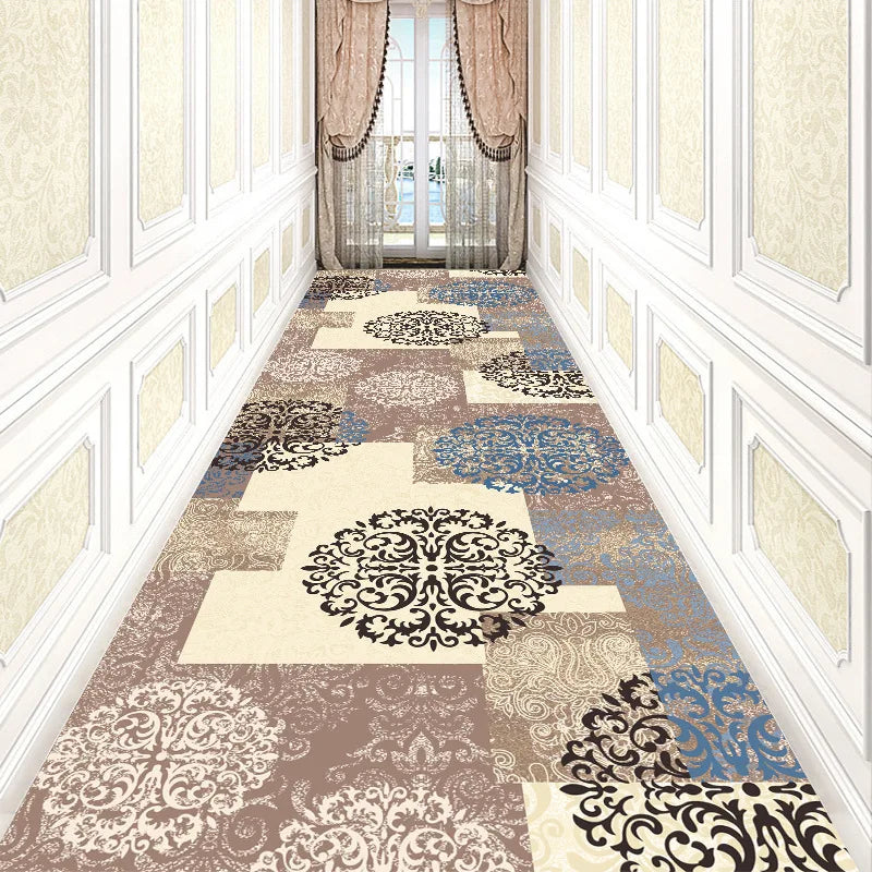 Luxury Classical Corridor Rug — Crystal Velvet Soundproof Washable Carpet for Villa & Hotel Hallway
