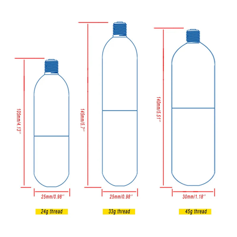 3/8-24UNF CO2 Cartridges – High Pressure Stainless Steel Rechargeable Cylinder for Oxygen Training, Scuba & Rescue Vest