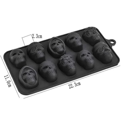 Skull Ice Cube Mold 10-Grid — Reusable Halloween Kitchen Mold for Ice, Chocolate, and Ice Cream Making