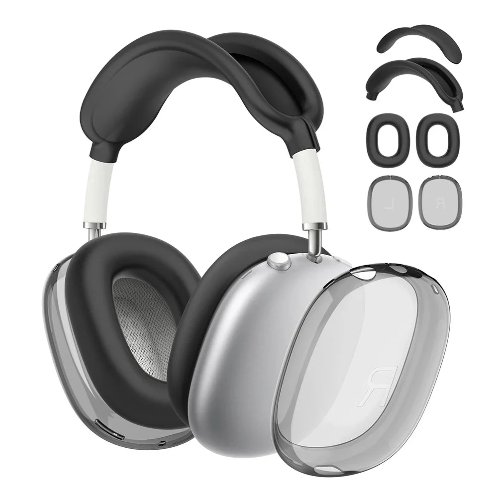 4-in-1 Clear Silicone & TPU Shockproof Protective Cover Set for AirPods Max – Ear Pads, Ear Cups, Headband, and Ear Cushion Protector