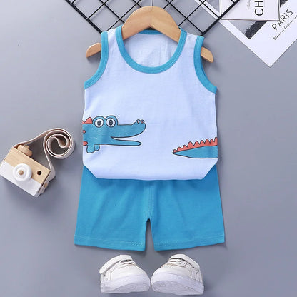 Children's Summer Clothing Set – Cotton T-shirt, Tank Top & Shorts, Boys & Girls Vest Suit