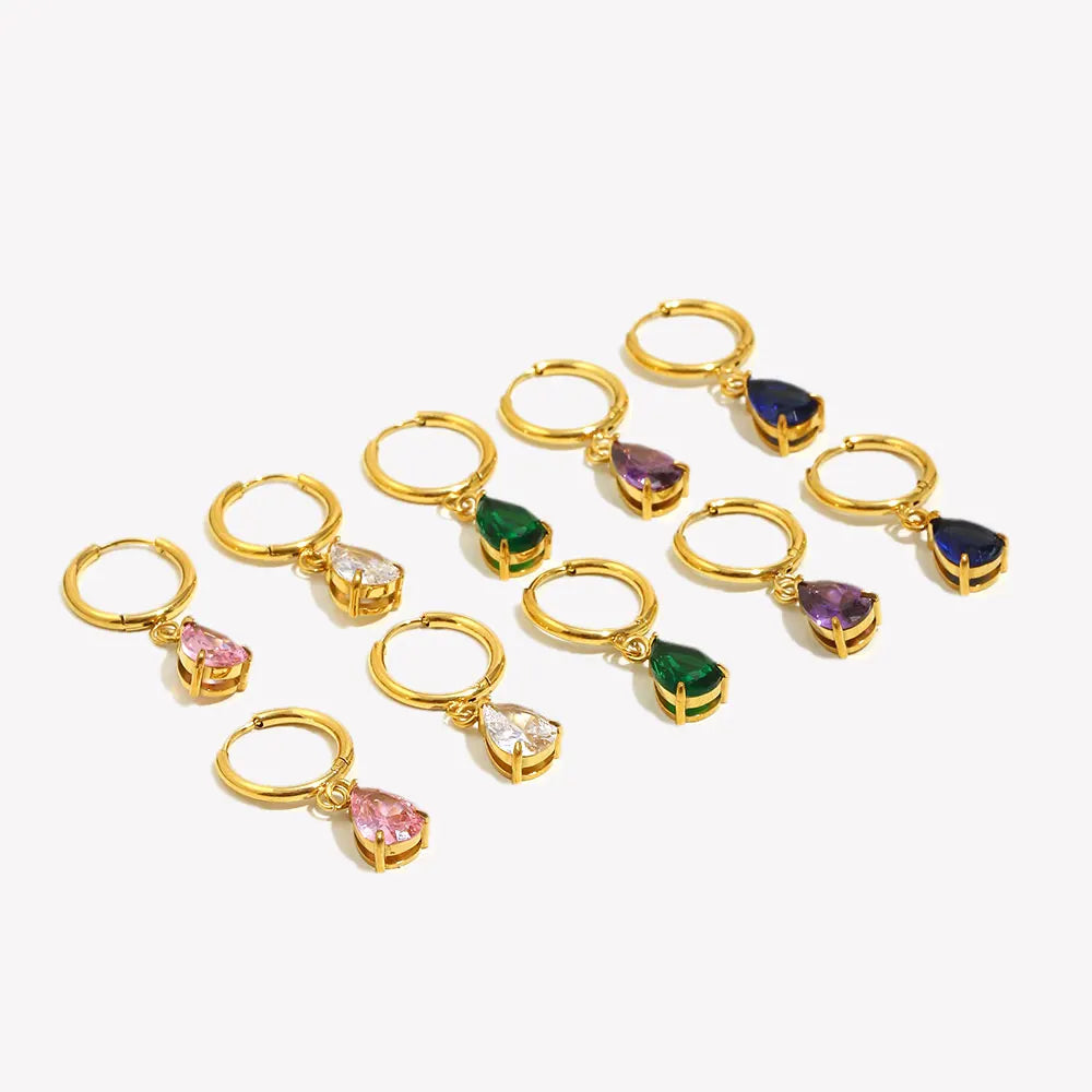 E.B.belle 3A Zircon Waterdrop Small Hoop Earrings for Women – Luxury Colorful Crystal Huggie Charm Jewelry Gift