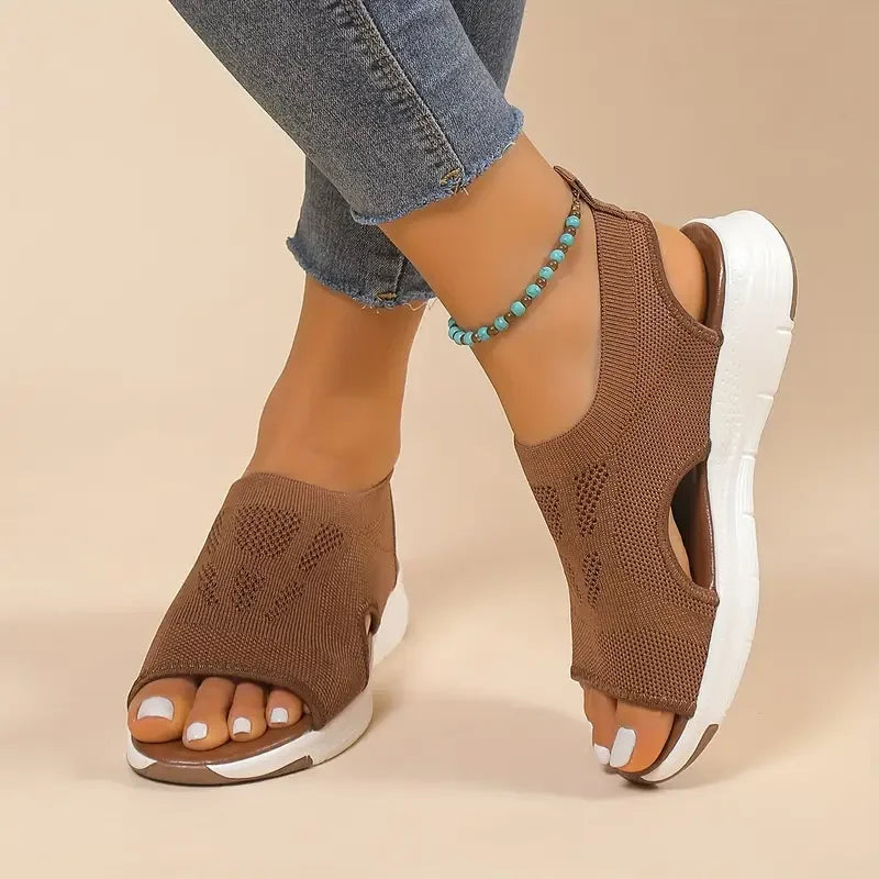 Women’s Summer Mesh Open-Toe Sandals – Comfortable Round Toe Casual Sports Shoes with Thick Sole