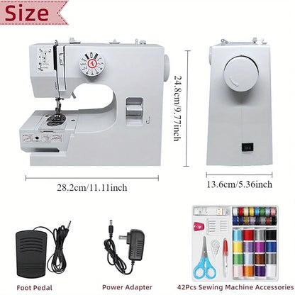 Mini Electric Sewing Machine with Foot Pedal — 12 Built-In Stitches and 42-Piece Sewing Kit