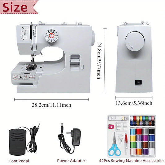 Mini Electric Sewing Machine with Foot Pedal — 12 Built-In Stitches and 42-Piece Sewing Kit